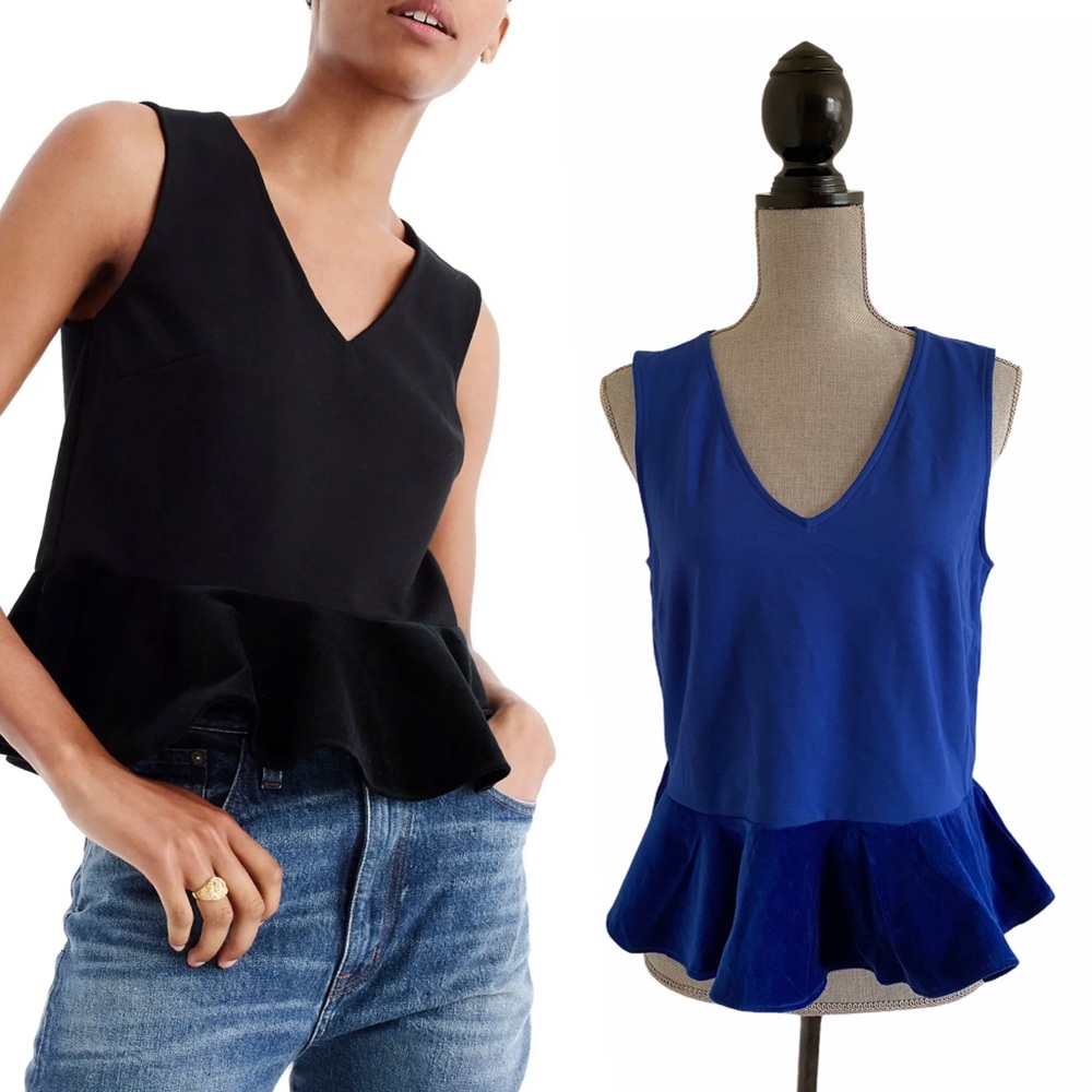 J CREW Royal Blue Velvet Peplum Top NWT M